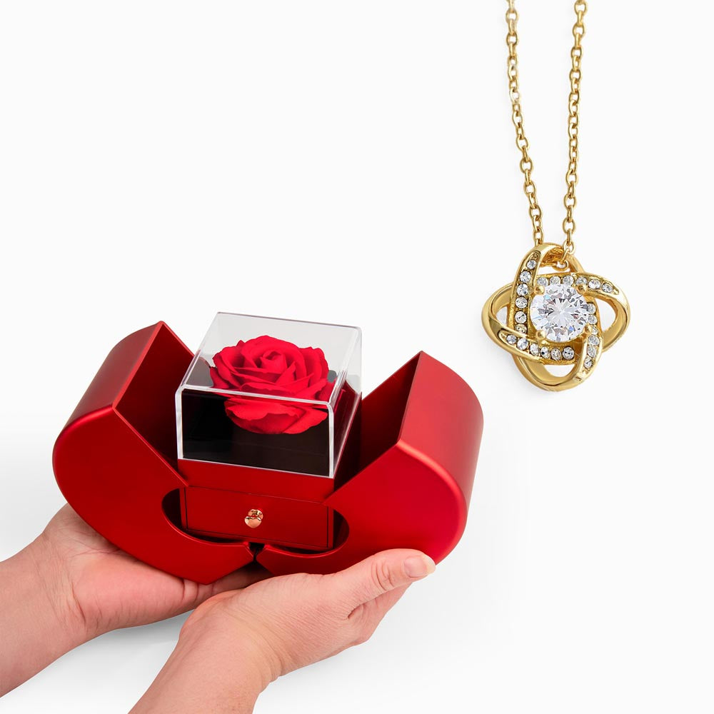 Knotted in Rose Red – Love Knot Red Heart Rose Box