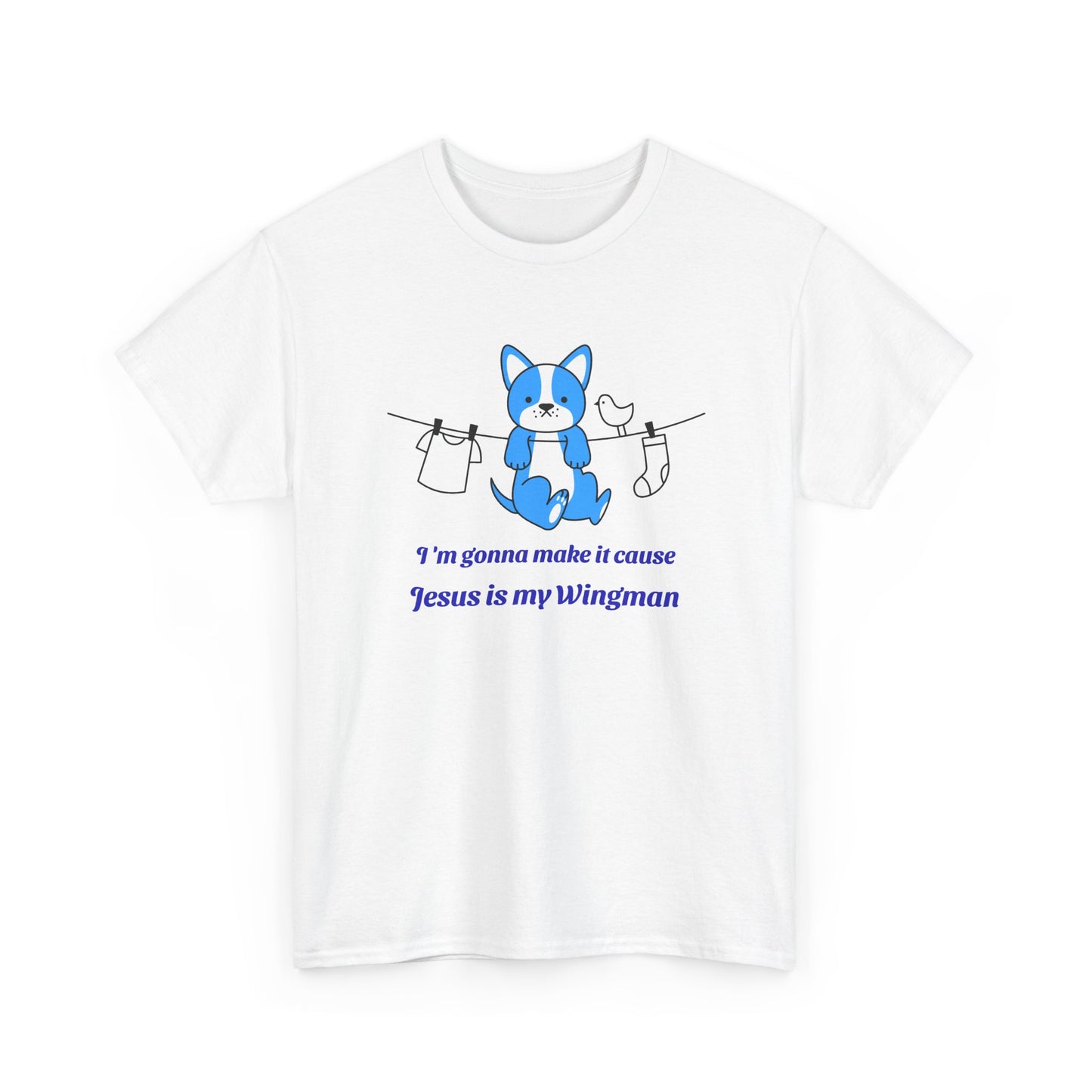 Christian Tee – "Jesus Is My Wingman" Cute Blue Dog Graphic T-Shirt