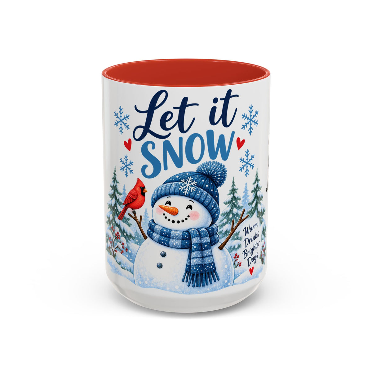 Let It Snow Personalizable Christmas Mug - Snowman & Cardinal