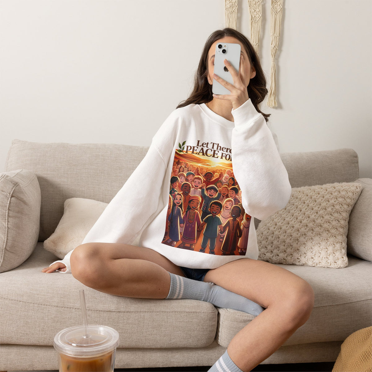 Peace For All Crewneck Sweatshirt — "Let There Be Peace For All" Community Graphic