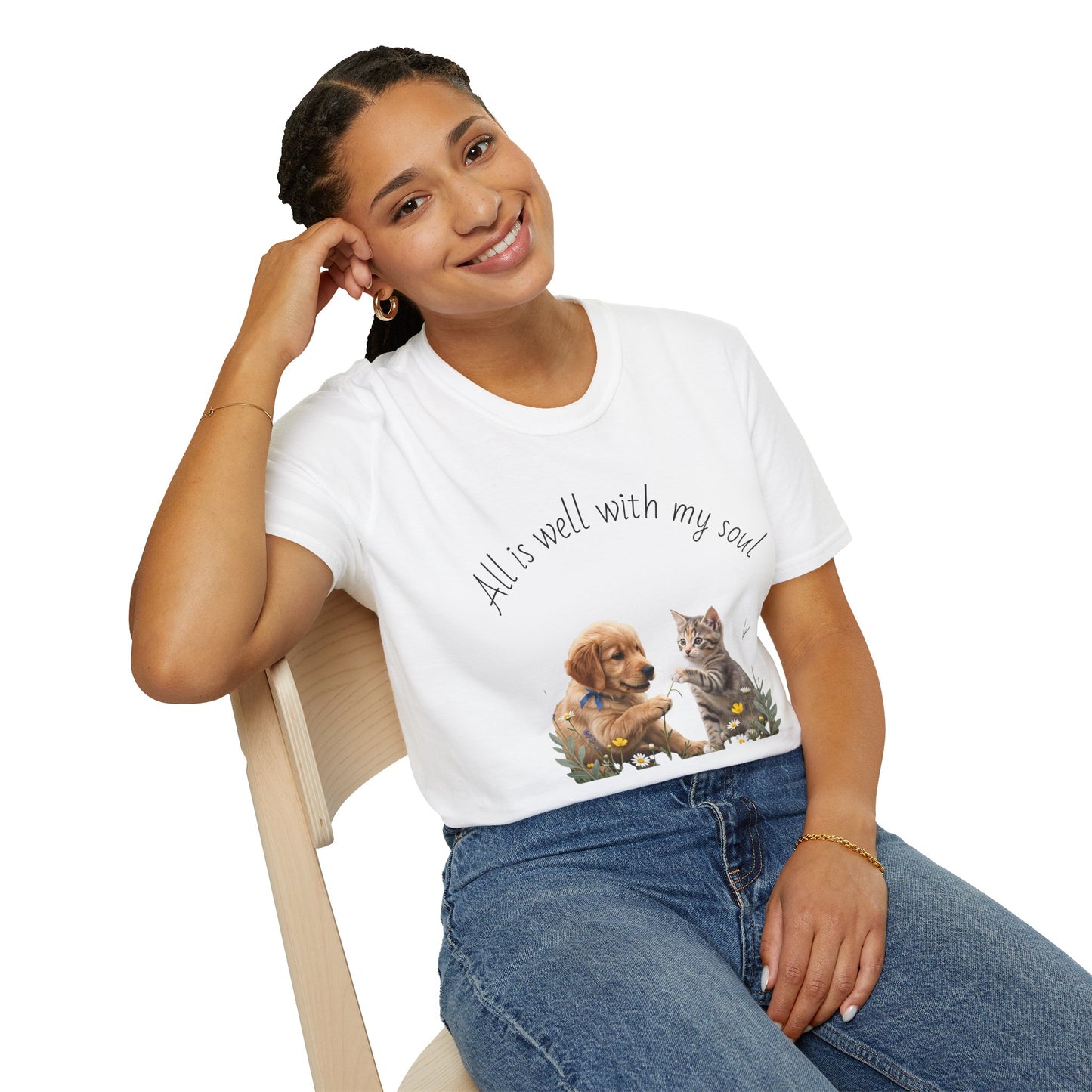 All Is Well With My Soul T-Shirt — Puppy & Kitten Peaceful Faith Tee