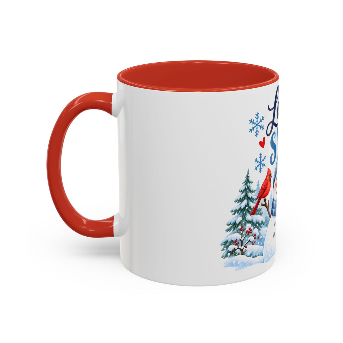 Let It Snow Personalizable Christmas Mug - Snowman & Cardinal