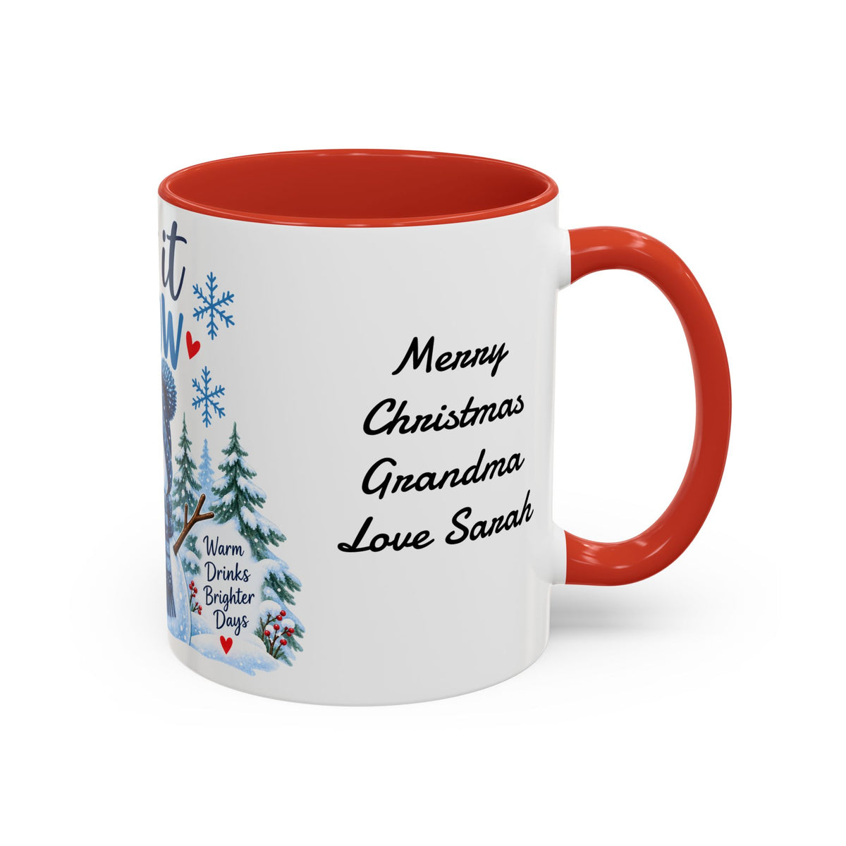 Let It Snow Personalizable Christmas Mug - Snowman & Cardinal