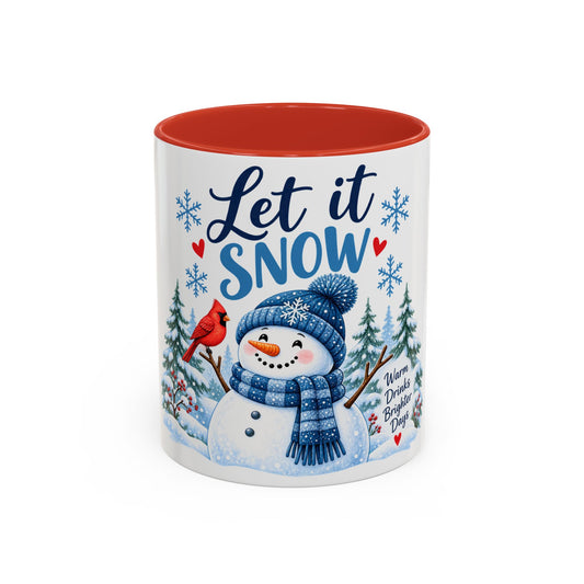 Let It Snow Personalizable Christmas Mug - Snowman & Cardinal