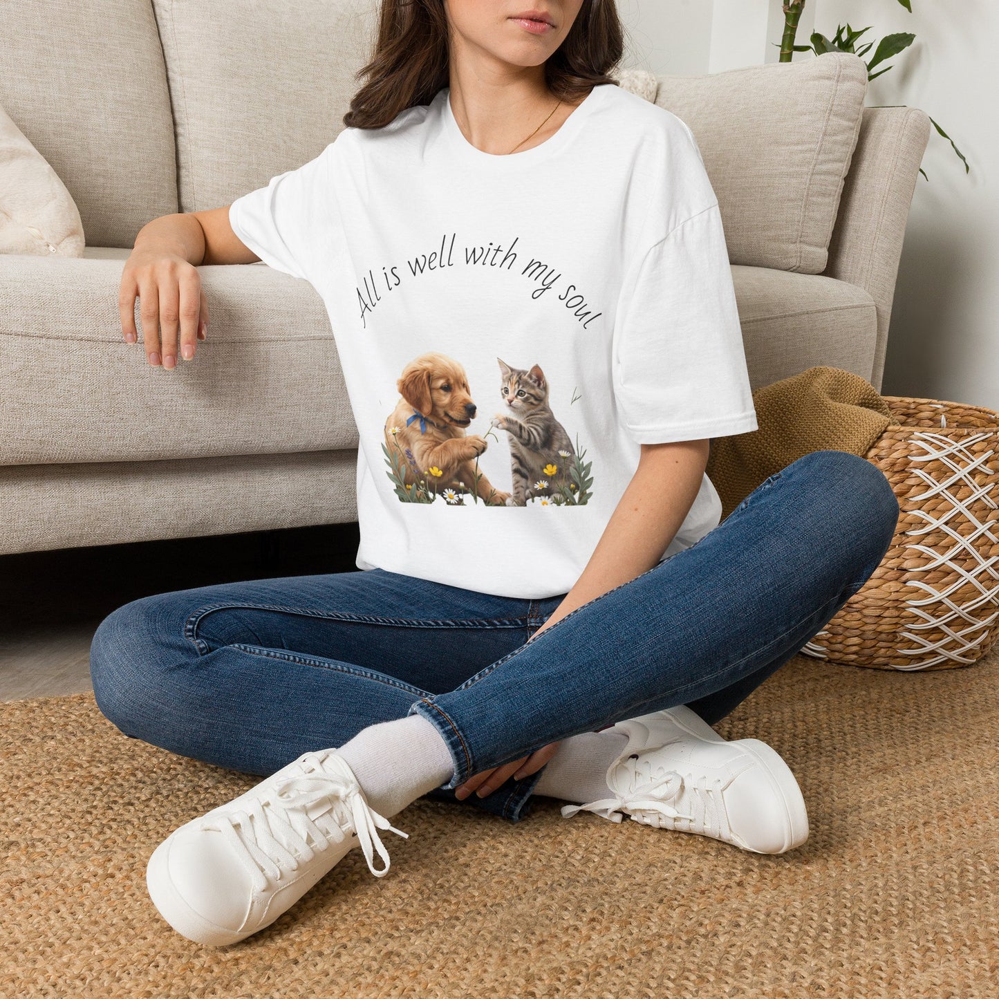 All Is Well With My Soul T-Shirt — Puppy & Kitten Peaceful Faith Tee
