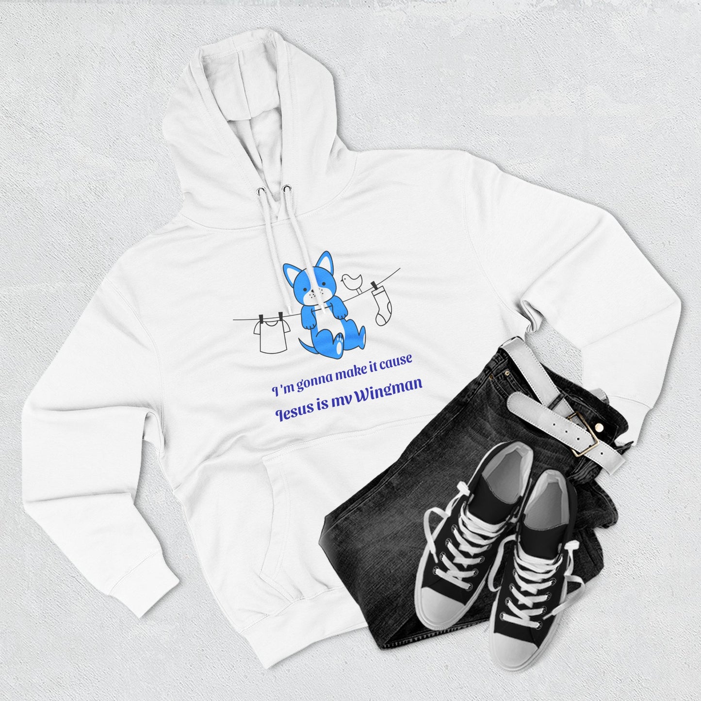 "Jesus is my Wingman" Christian Blue Fox Hoodie — Cute Faith Graphic Hoodie