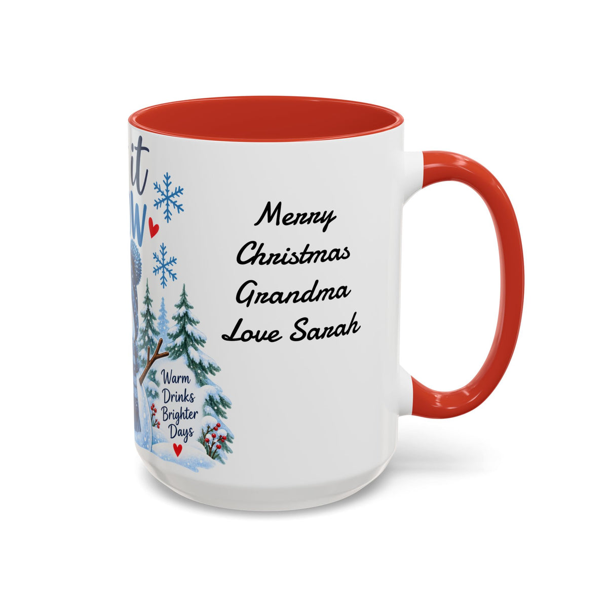 Let It Snow Personalizable Christmas Mug - Snowman & Cardinal