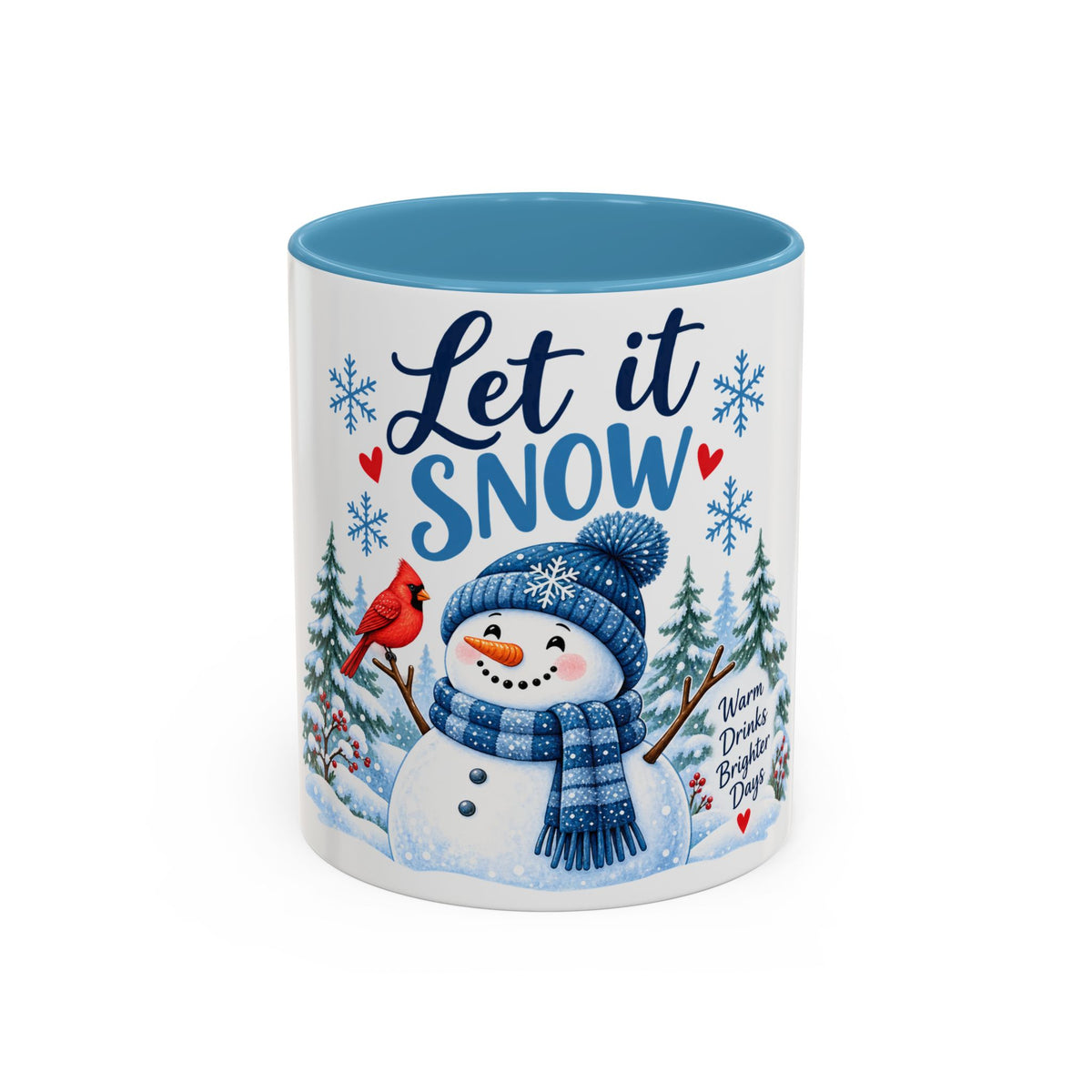 Let It Snow Personalizable Christmas Mug - Snowman & Cardinal