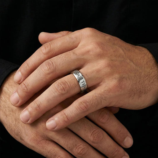 His Love, Written Close – Engraved Men's Ring with Message Card