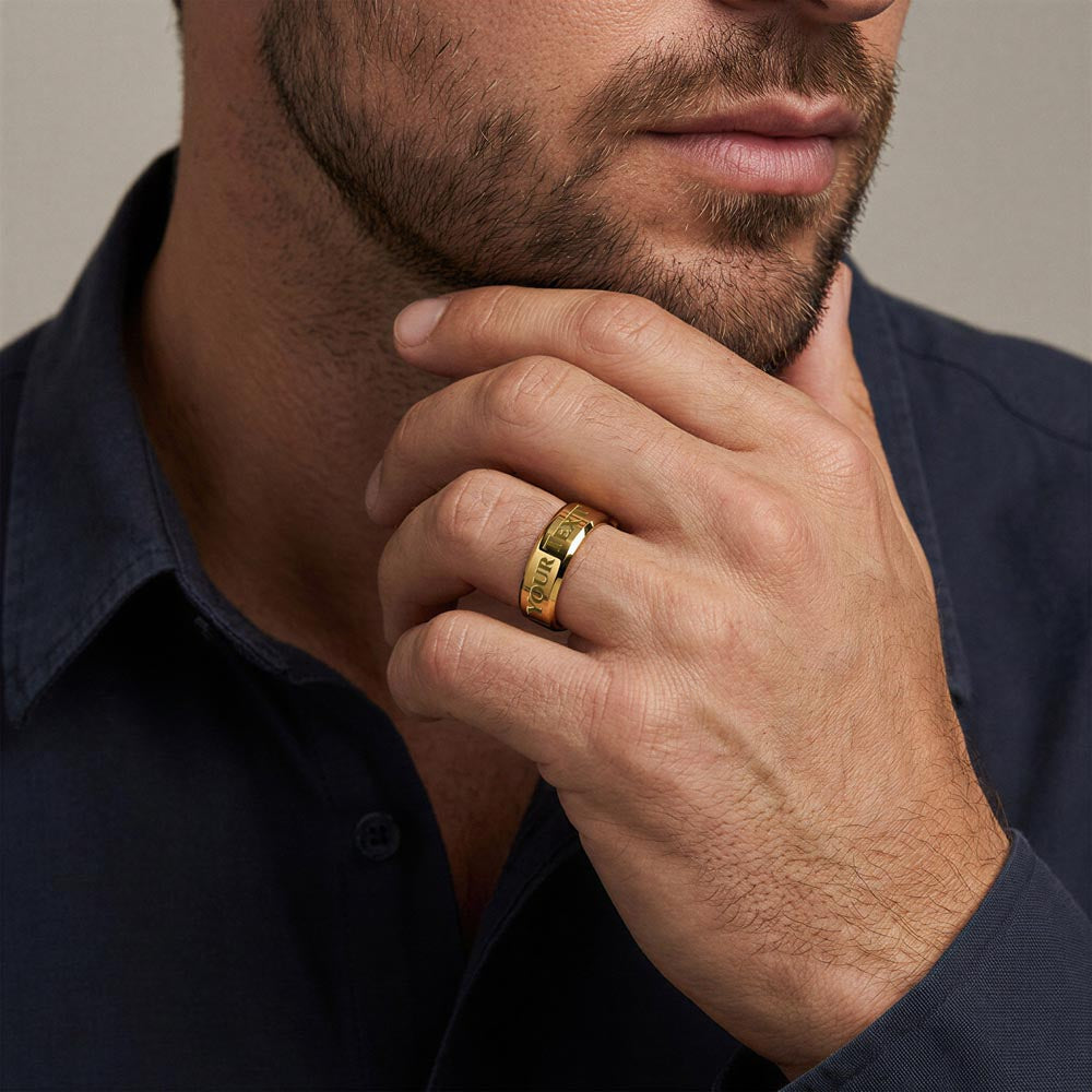His Love, Written Close – Engraved Men's Ring with Message Card