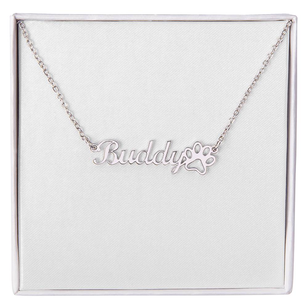 Always by My Side – Paw Print Name Necklace
