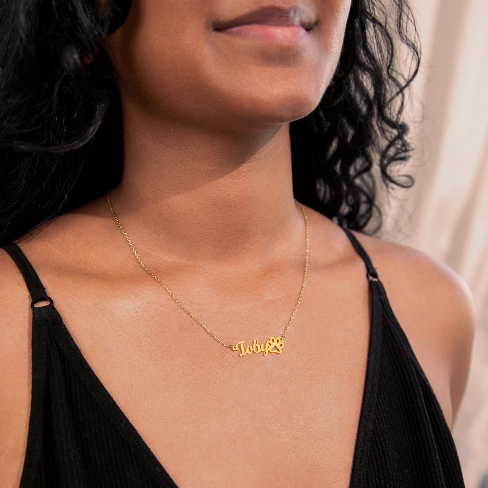 Always by My Side – Paw Print Name Necklace