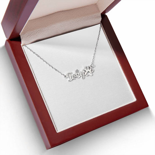 Always by My Side – Paw Print Name Necklace