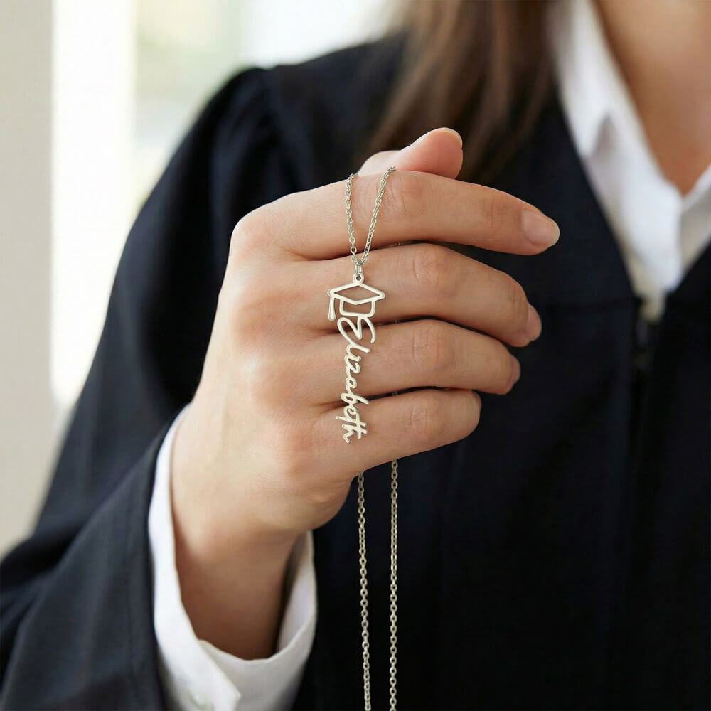 Proud of How Far You've Come – Graduation Cap Name Necklace