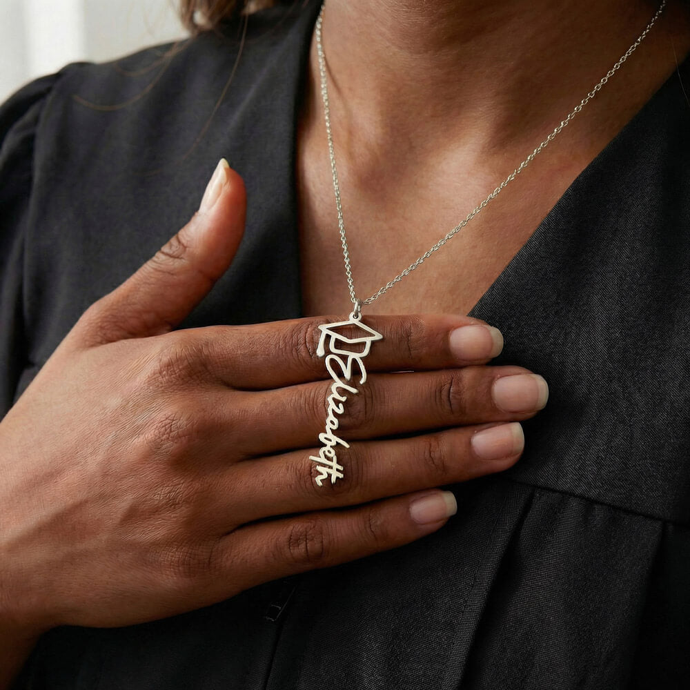 Proud of How Far You've Come – Graduation Cap Name Necklace