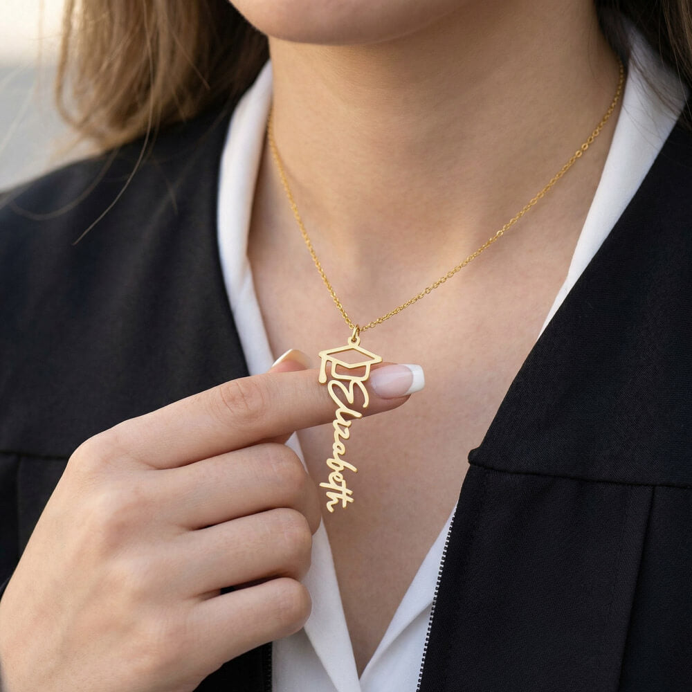 Proud of How Far You've Come – Graduation Cap Name Necklace