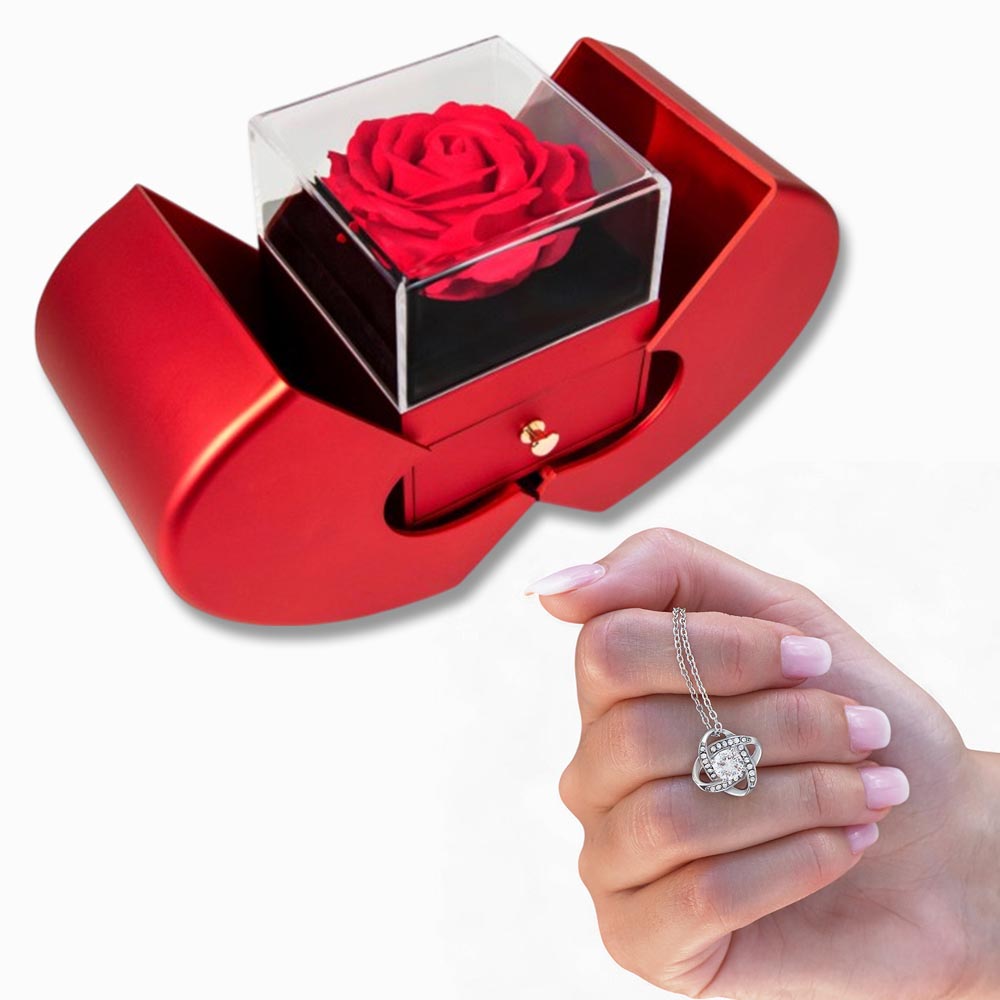 Knotted in Rose Red – Love Knot Red Heart Rose Box