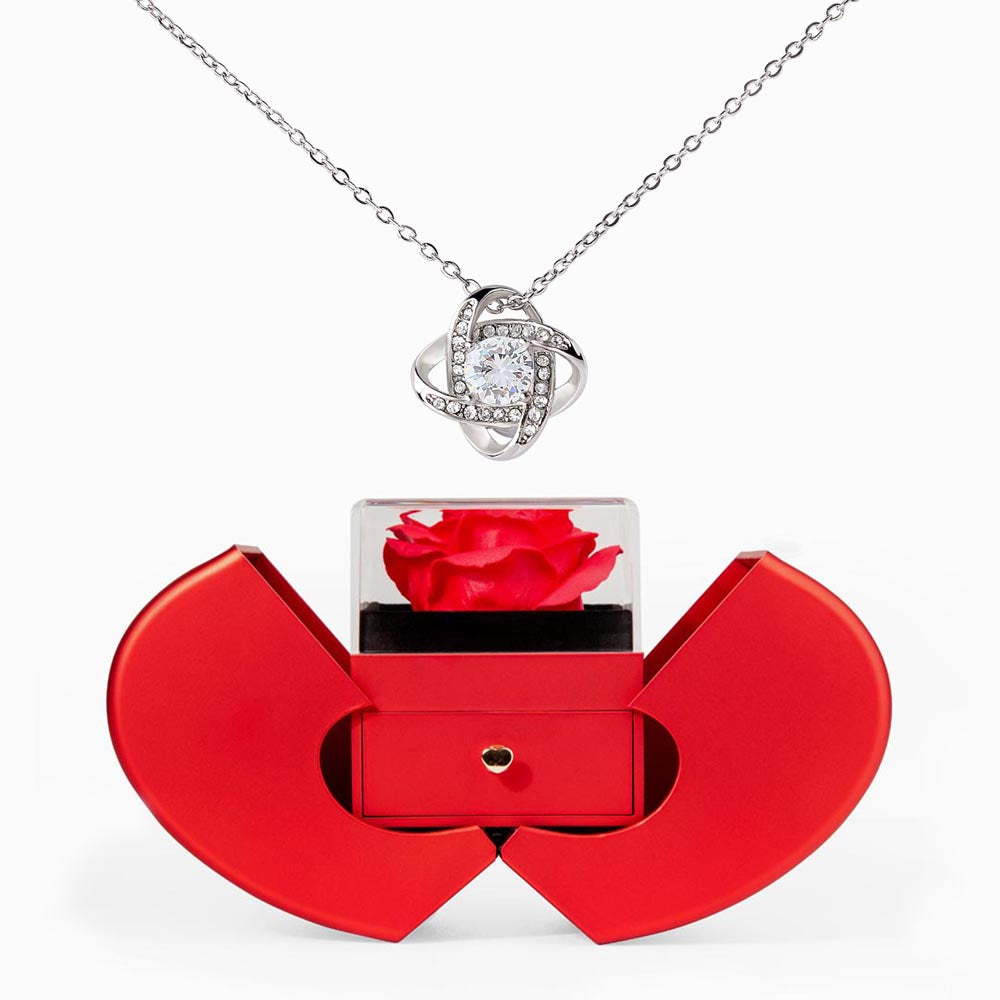 Knotted in Rose Red – Love Knot Red Heart Rose Box
