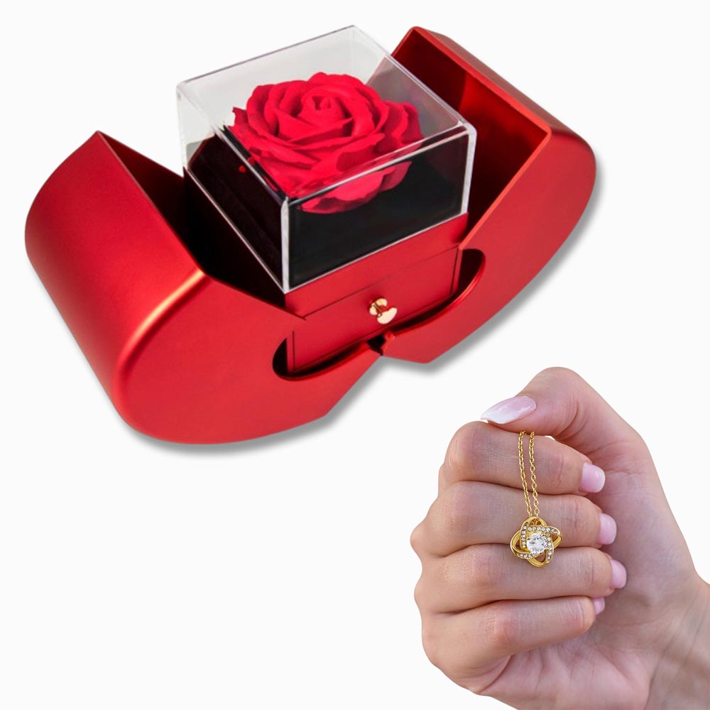Knotted in Rose Red – Love Knot Red Heart Rose Box