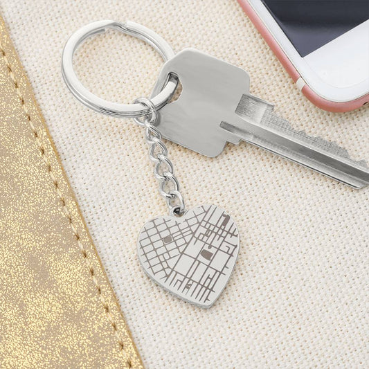Where We Met Matters – Engraved Heart Keychain with Map